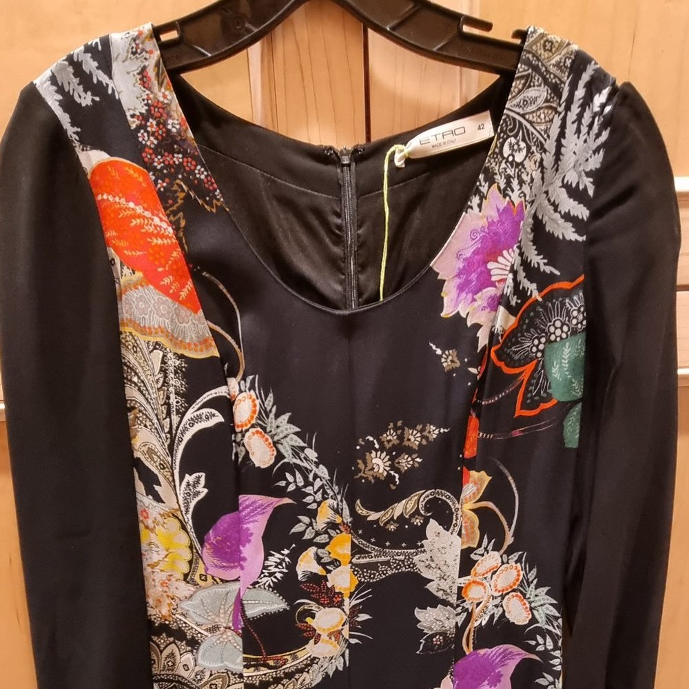 Colorful Floral Etro Dress in Silk and Satin w Tag